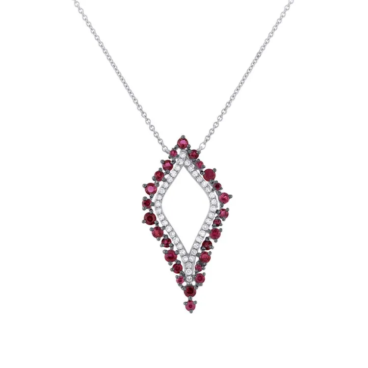 0.19ct Diamond & 0.81ct Ruby 14k White Gold Necklace