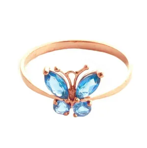 0.6 Carat 14K Solid Rose Gold Butterfly Ring Natural Blue Topaz