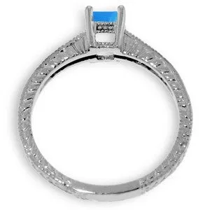 0.65 Carat 14K Solid White Gold Languid Elegance Blue Topaz Diamond Ring