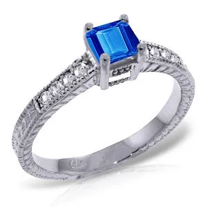 0.65 Carat 14K Solid White Gold Languid Elegance Blue Topaz Diamond Ring