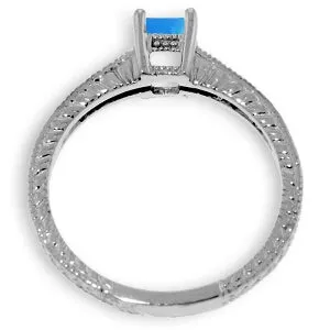 0.65 Carat 14K Solid White Gold Languid Elegance Blue Topaz Diamond Ring