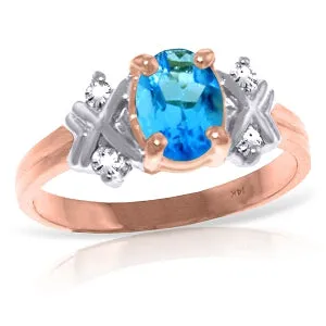 0.97 Carat 14K Solid Rose Gold Xo Blue Topaz Diamond Ring