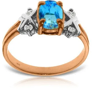 0.97 Carat 14K Solid Rose Gold Xo Blue Topaz Diamond Ring