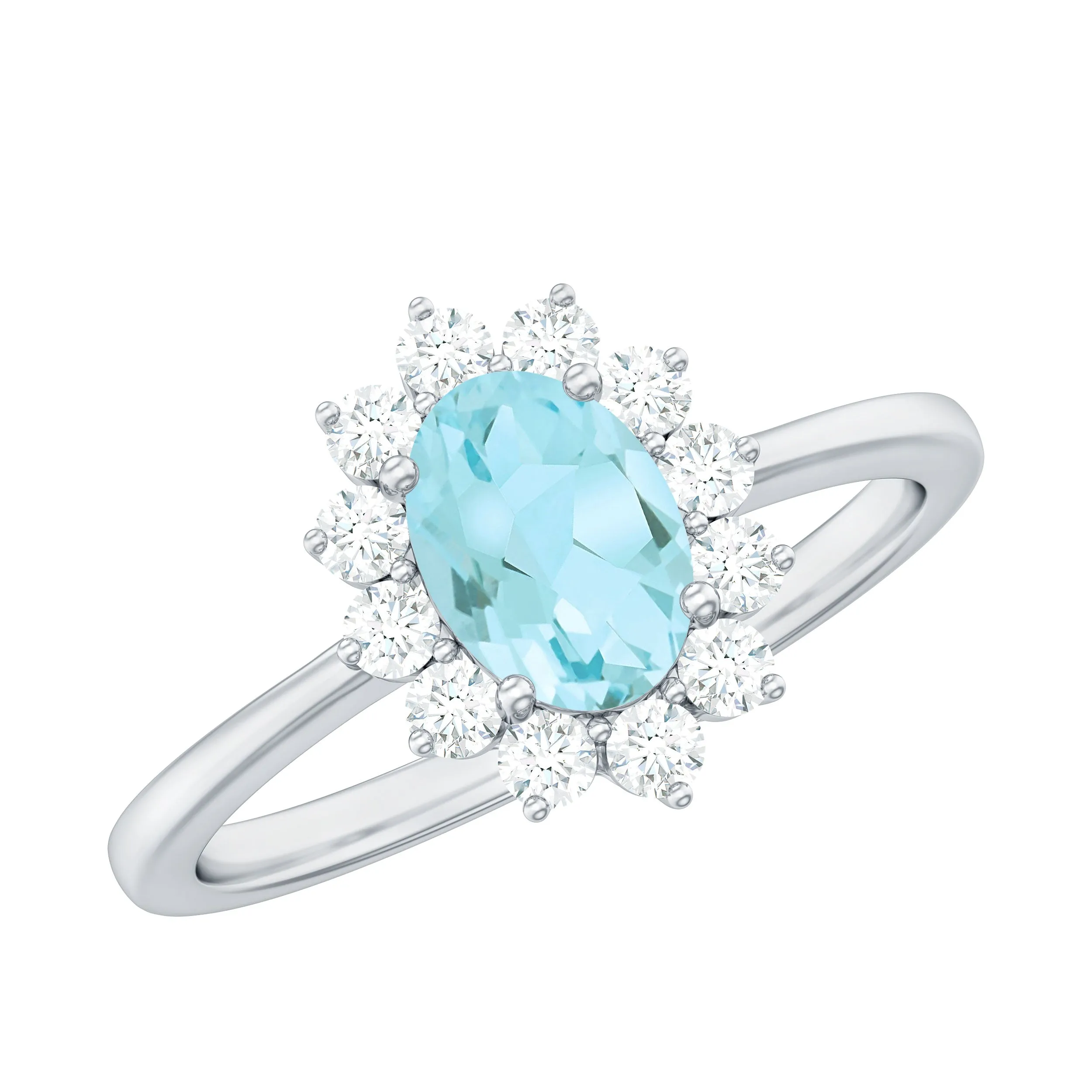 1 CT Princess Diana Inspired Oval Shape Sky Blue Topaz Engagement Ring Diamond Halo