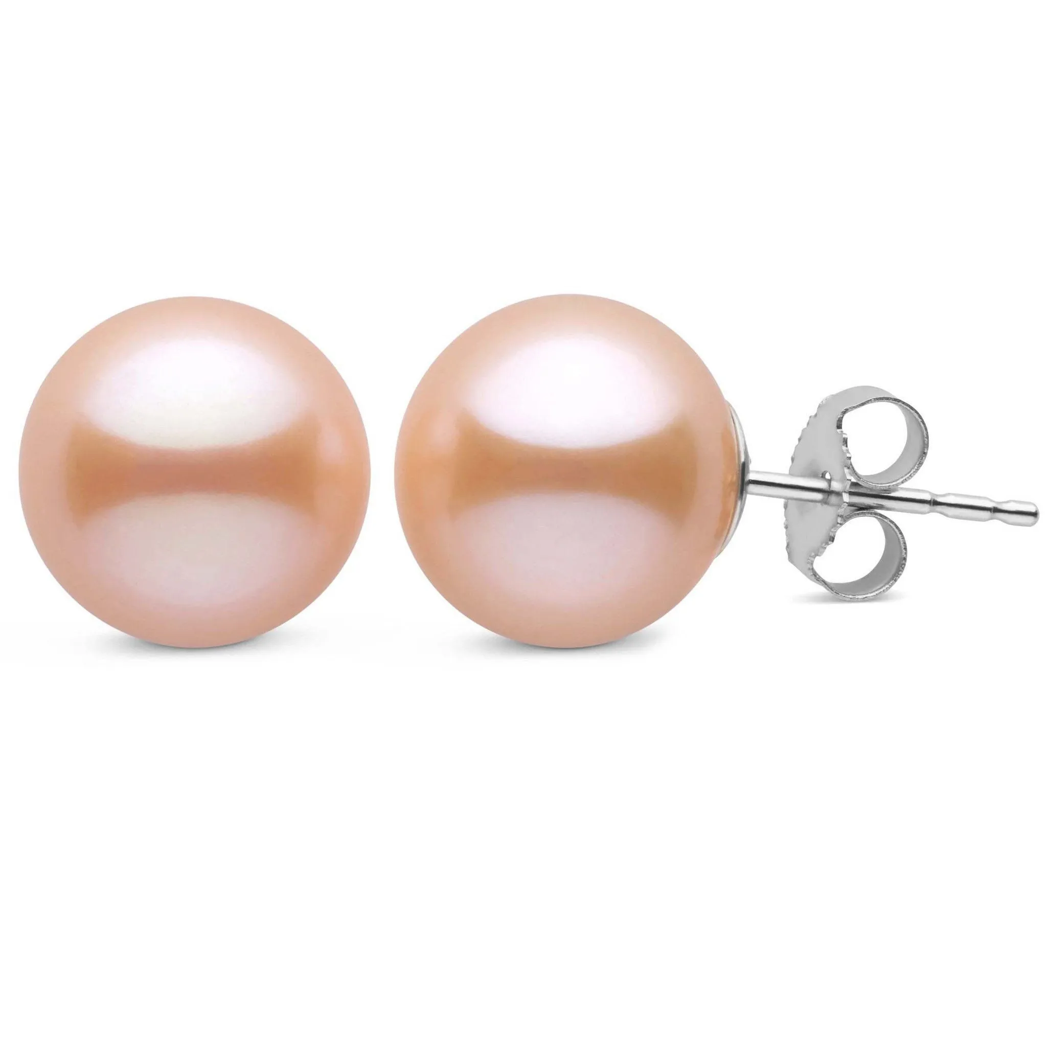 10.0-11.0 mm AAA Pink to Peach Freshwater Pearl Stud Earrings