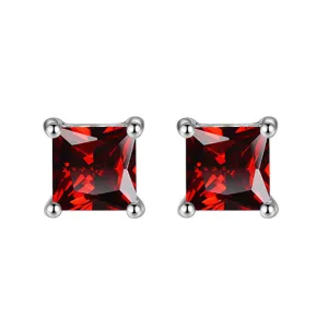 10k White Gold Plated 1/2 Ct Square Created Ruby Stud Earrings