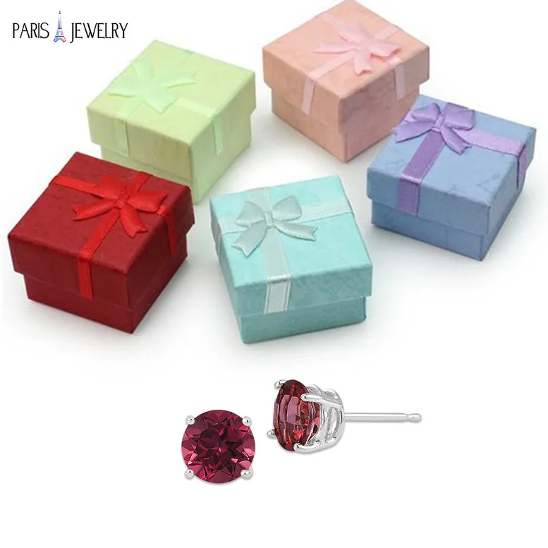 10k White Gold Plated 3 Ct Round Created Ruby Sapphire CZ Stud Earrings