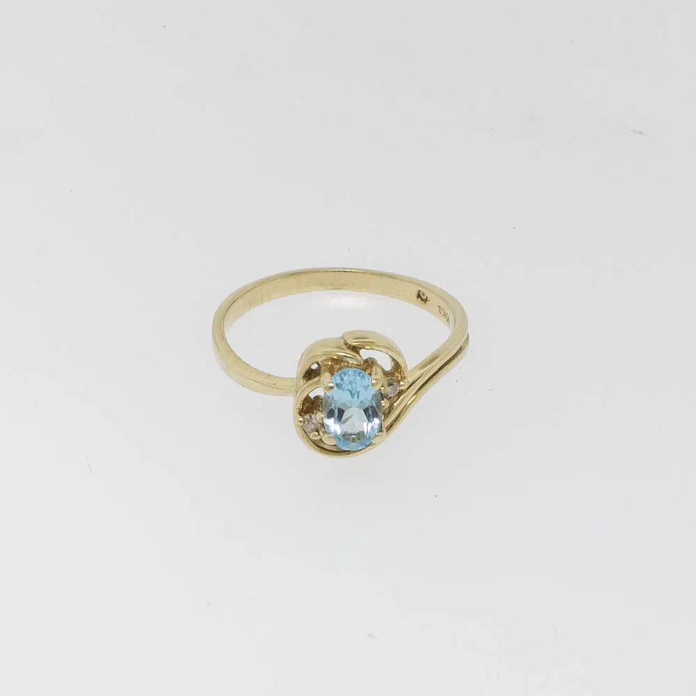 10K Yellow Gold Blue Topaz and Diamond Ring Size 5.75 Preowned Jewelry