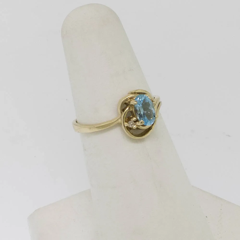 10K Yellow Gold Blue Topaz and Diamond Ring Size 5.75 Preowned Jewelry