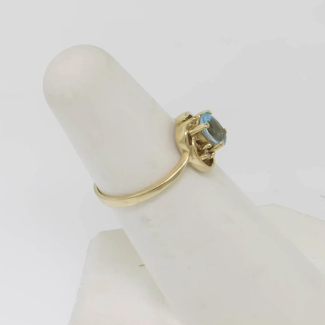 10K Yellow Gold Blue Topaz and Diamond Ring Size 5.75 Preowned Jewelry