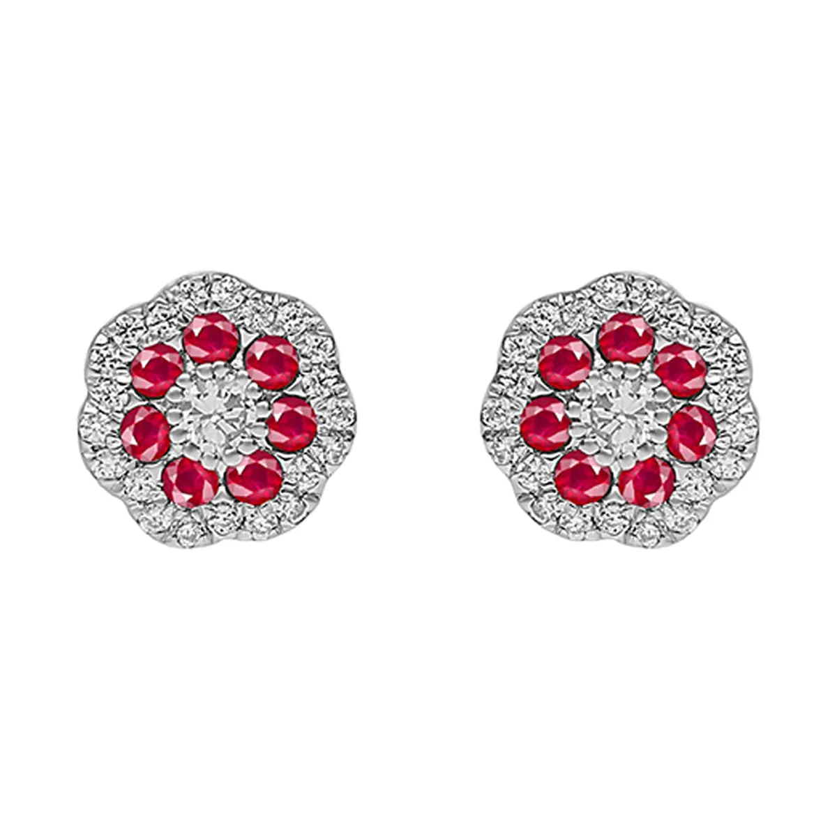 10Kt White Gold Diamond 1/4Ctw & Ruby 3/8Ctw Earring