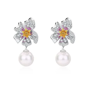 11-12mm Freshwater Pearl & Floral Deluxe Earrings