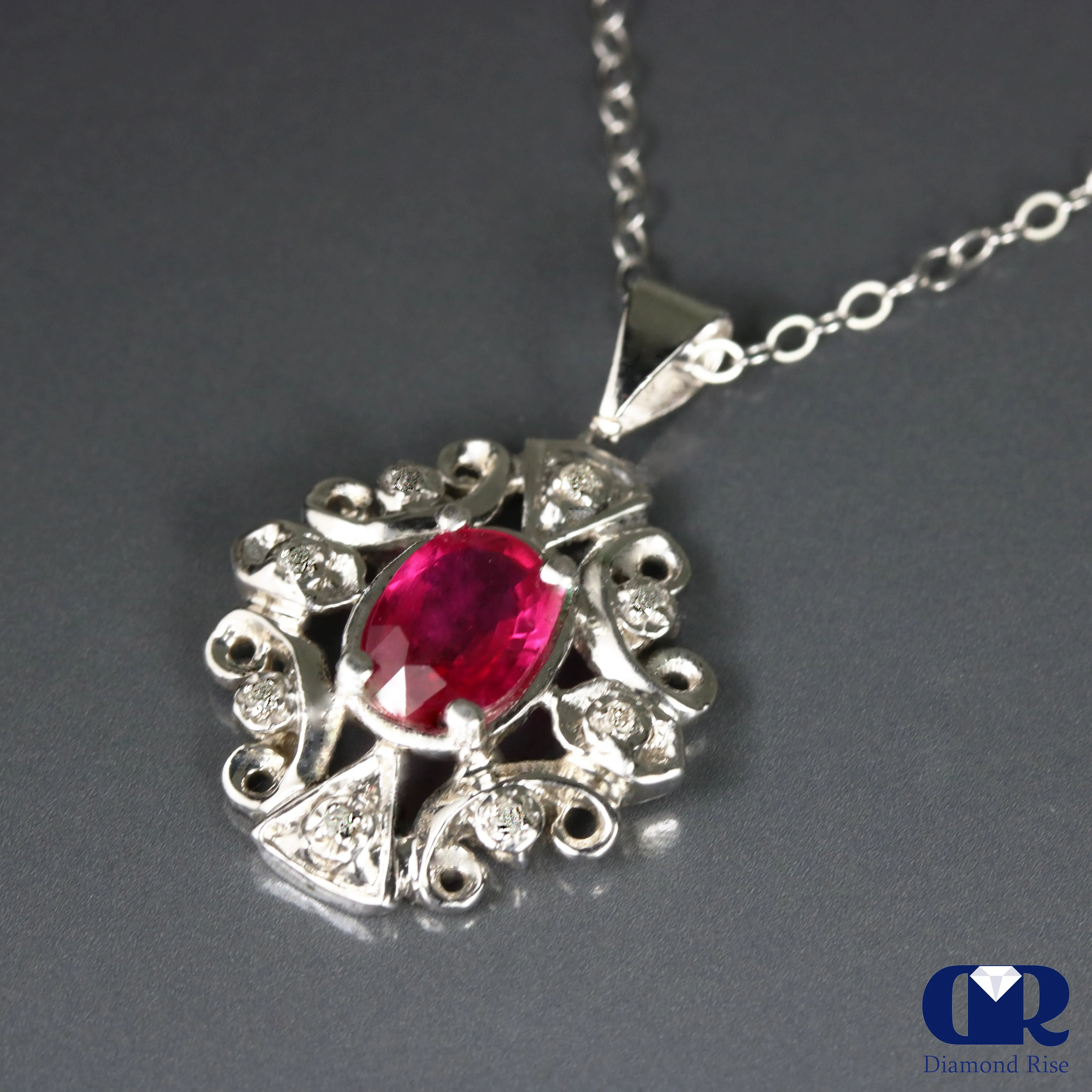 1.15 Ct Ruby & Diamond Pendant Necklace 14K With 16" Chain