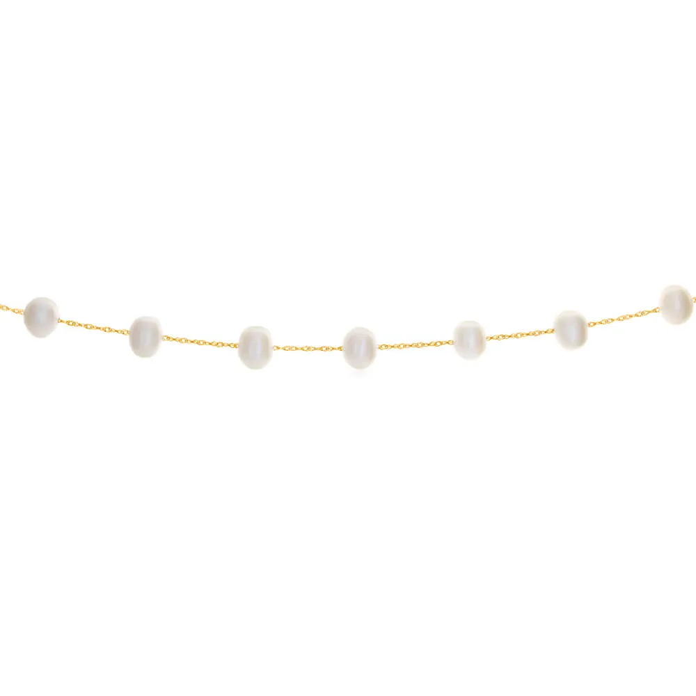 14ct Yellow Gold 6mm White Freshwater Pearl 45cm Necklace