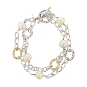 14K Gold and Sterling Silver Baroque Pearl Bracelet