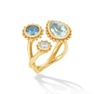 14k Gold Anemone Trio Ring with Blue Topaz