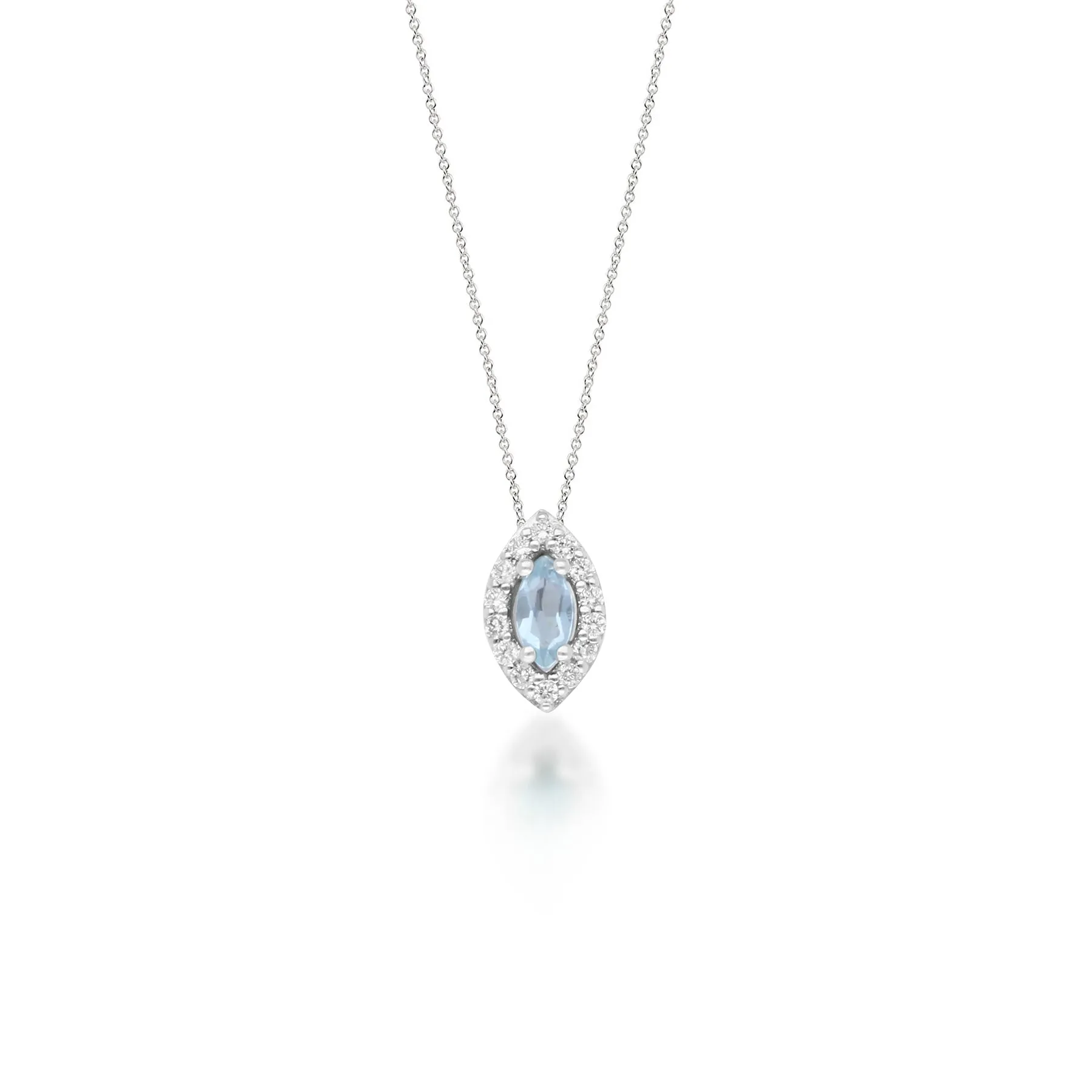 14K Gold Diamond Halo Marquise Gemstone Pendant Necklace- Online Only