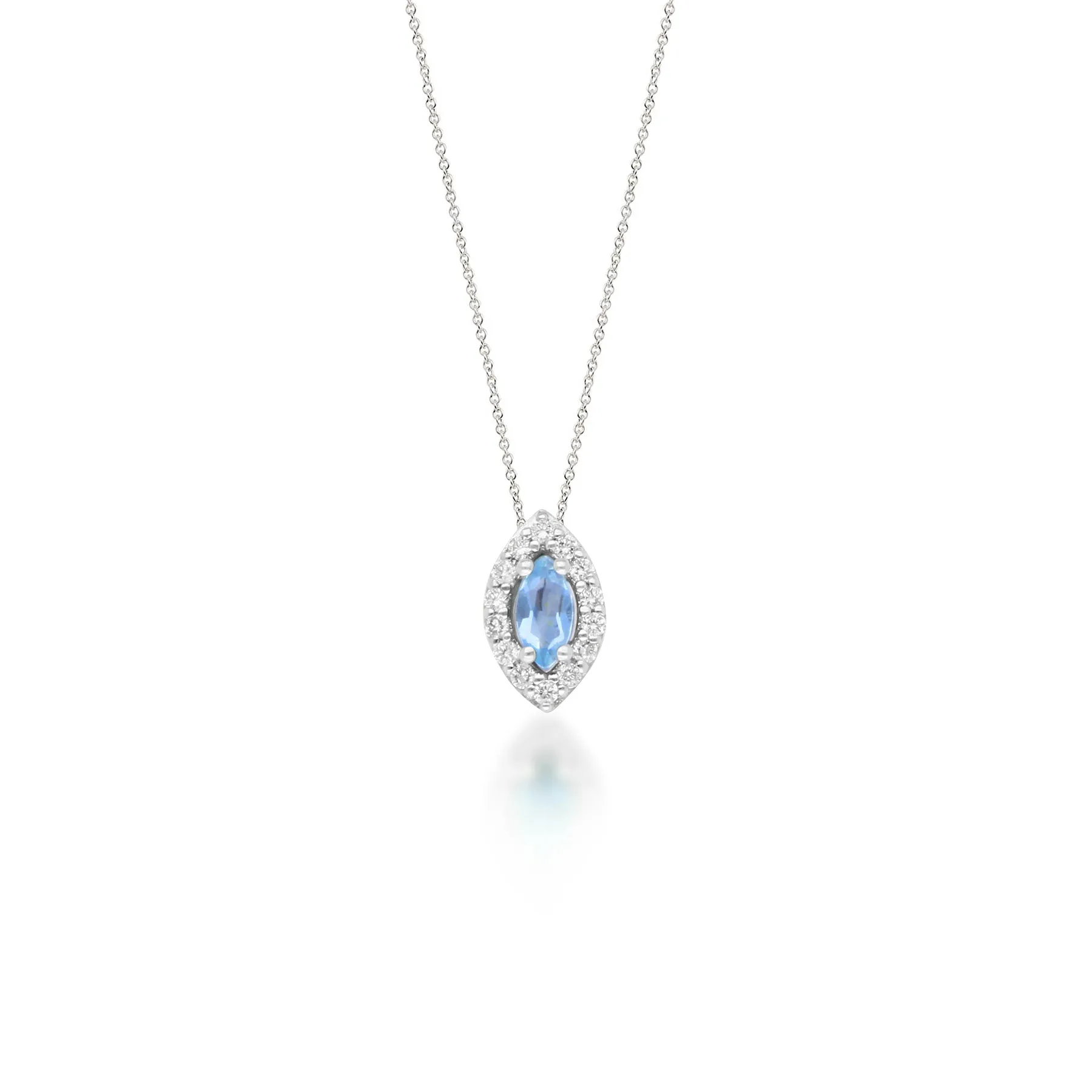 14K Gold Diamond Halo Marquise Gemstone Pendant Necklace- Online Only