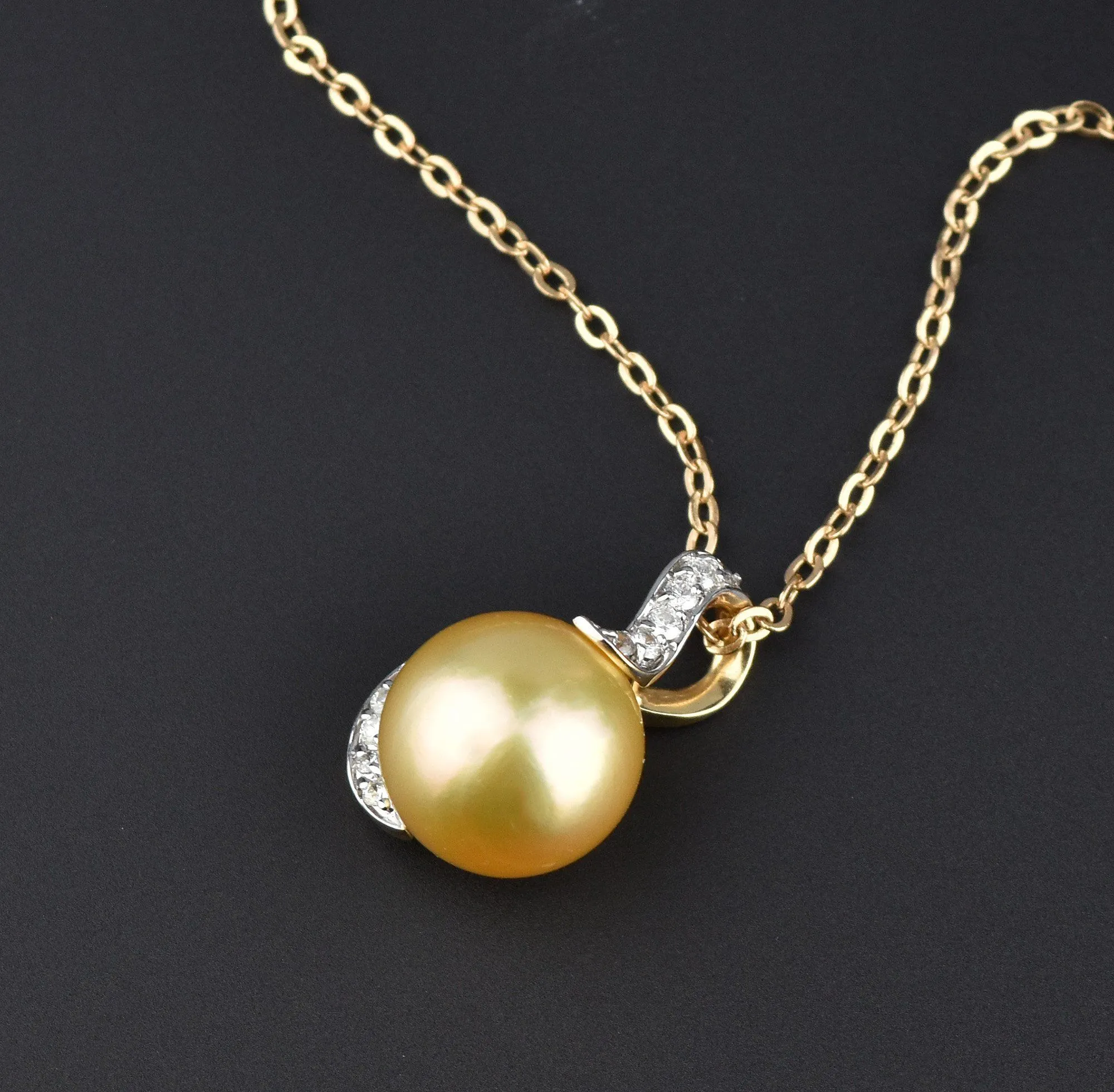 14K Gold Golden Pearl .30 Carat Diamond Pendant Necklace