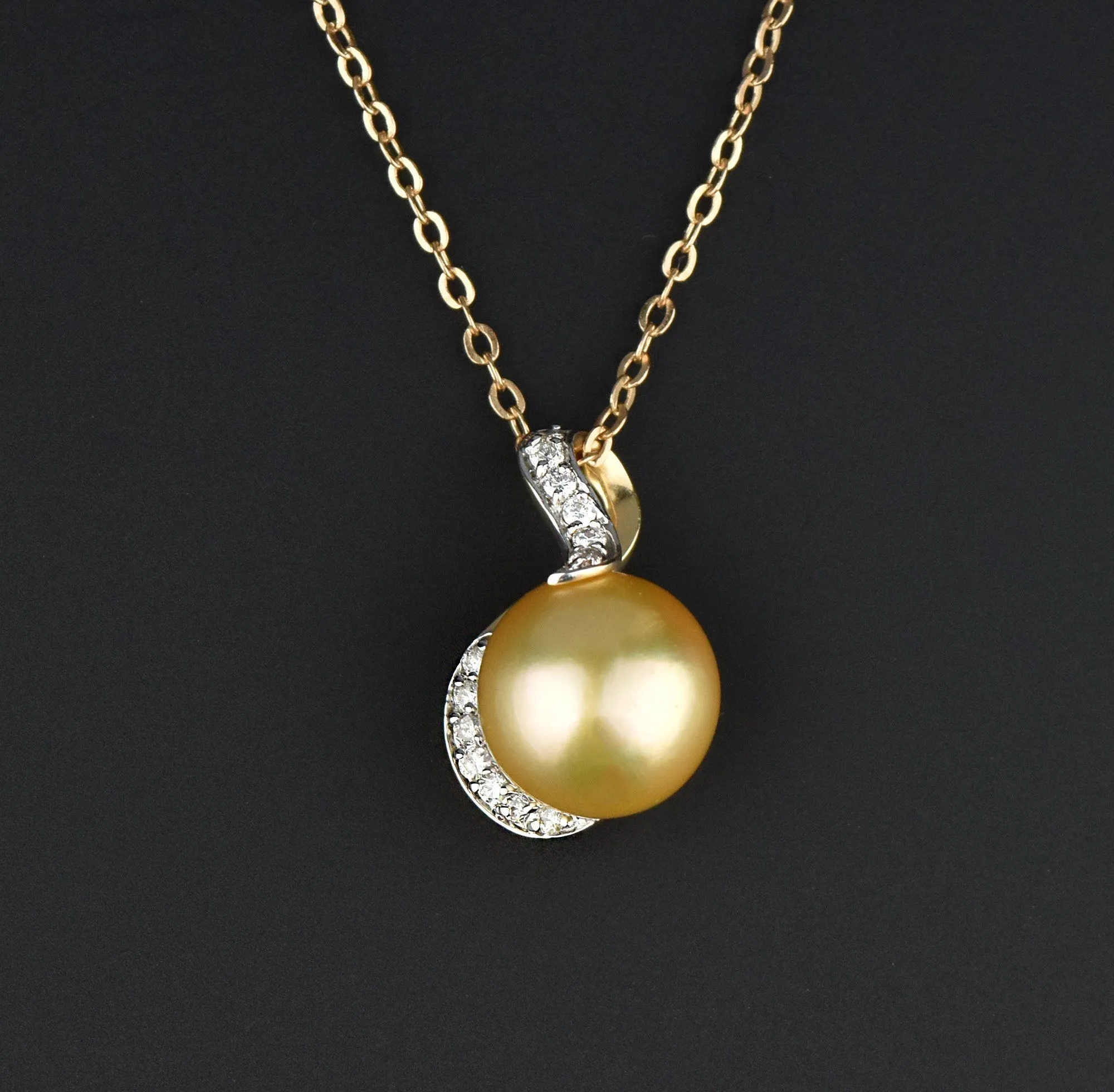 14K Gold Golden Pearl .30 Carat Diamond Pendant Necklace