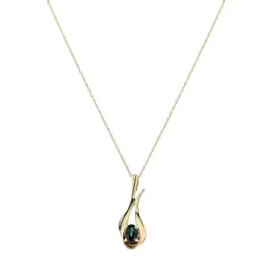 14K Gold Green Tourmaline Drop Pendant Necklace