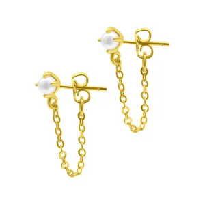 14k Gold Plated Chain and Freshwater Pearl Wrap Around Drop Earrings