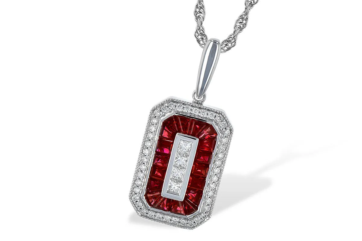 14K Gold Ruby with Diamond Art Deco Style Necklace