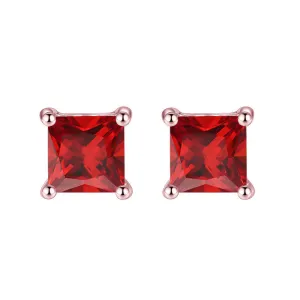 14k Rose Gold Plated 2 Ct Princess Cut Created Ruby Stud Earrings