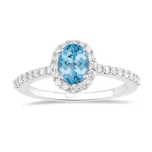 14k White Gold 0.68Ct Aquamarine, 0.41Ct Diamond Ring