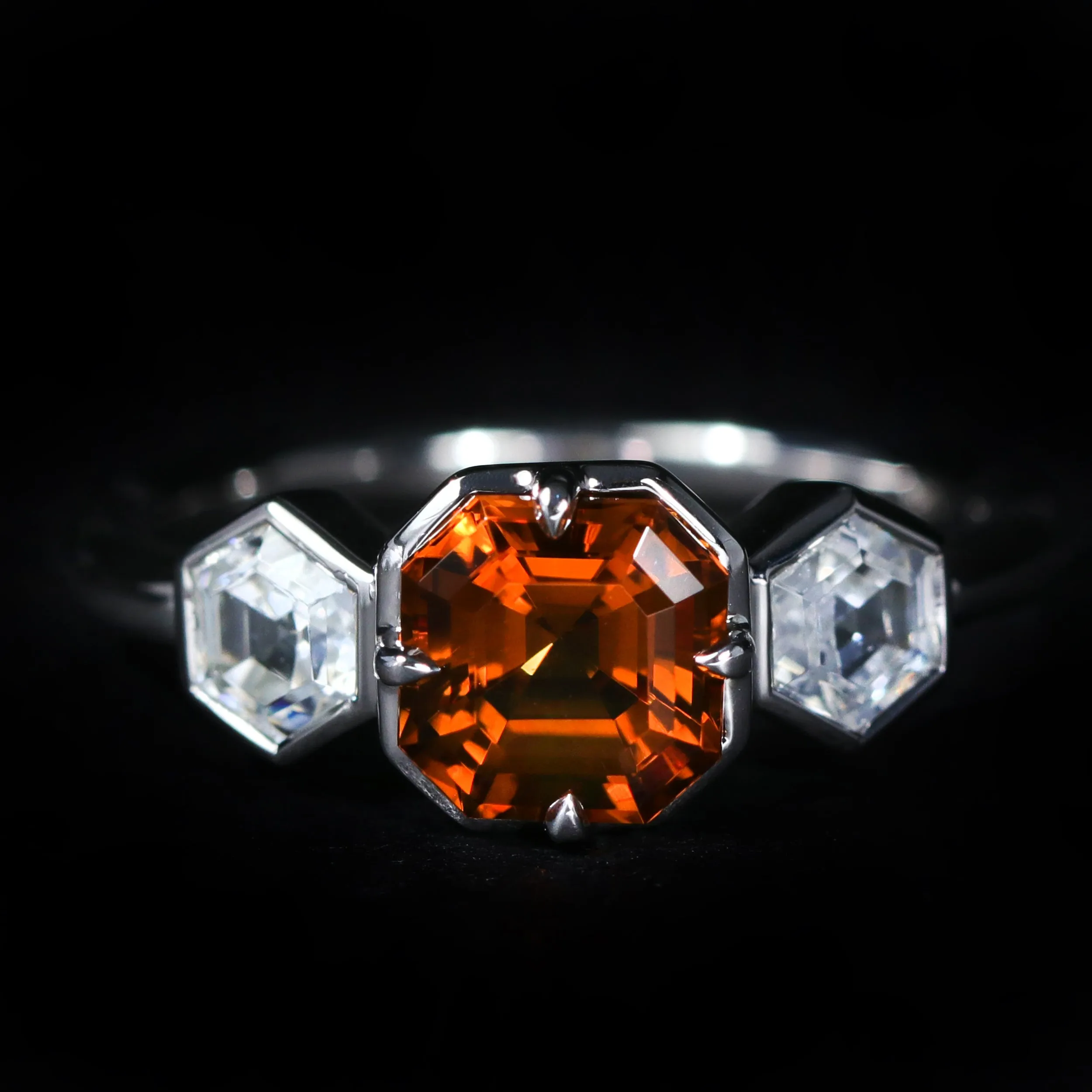 14K White Gold 1.13 Carat Citrine and Zircon Ring