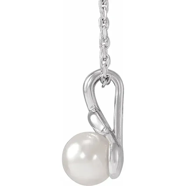 14K White Gold Cultured White Akoya Pearl Floral 16-18" Necklace