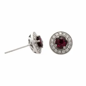 14K White Gold Diamond & Ruby Stud Earrings