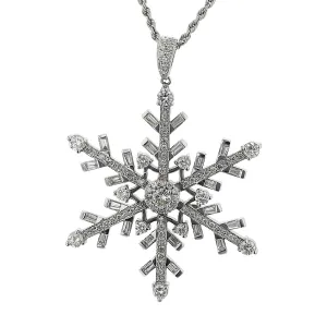 14K White Gold Diamond Snowflake Rope Necklace