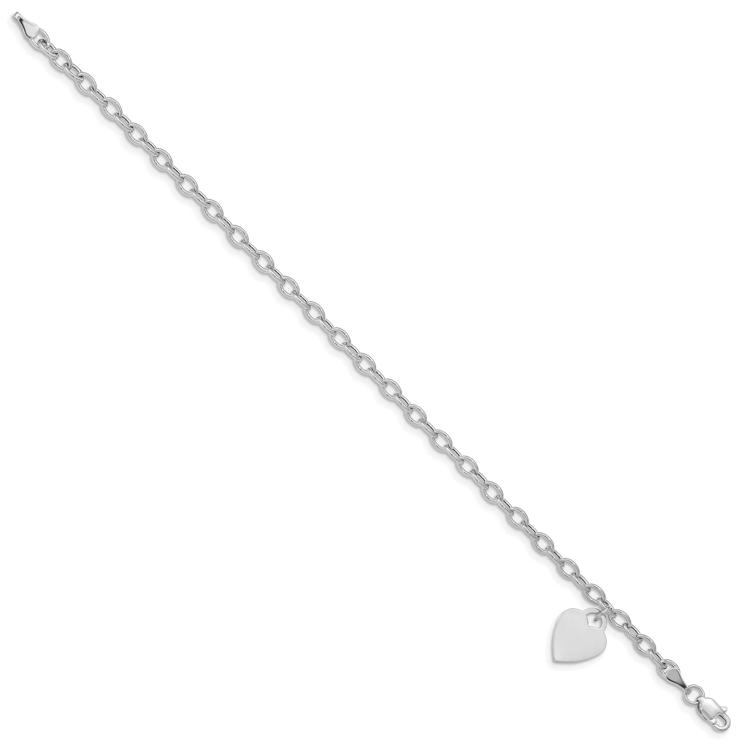 14k white gold heart link charm bracelet 7.5-inch length 10.5-mm width