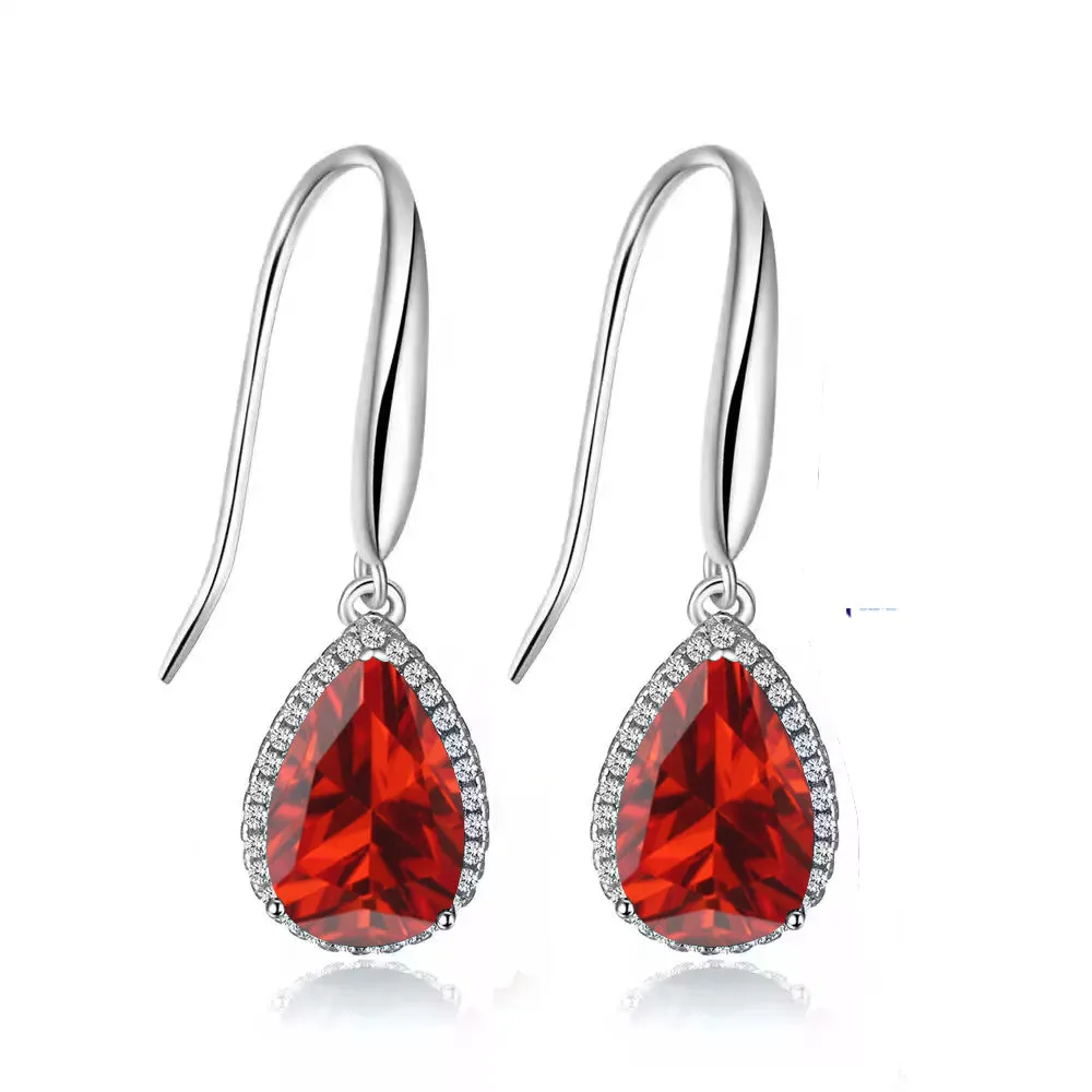 14k White Gold Plated 2 Ct Created Ruby Teardrop Earrings