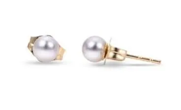 14K Yellow 4 mm Cultured Akoya Pearl Stud Earrings