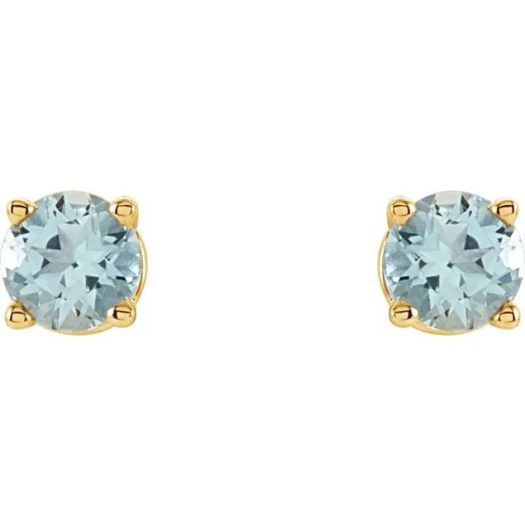 14K Yellow 4 mm Natural Aquamarine Stud Earrings