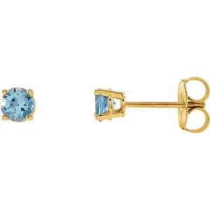 14K Yellow 4 mm Natural Aquamarine Stud Earrings