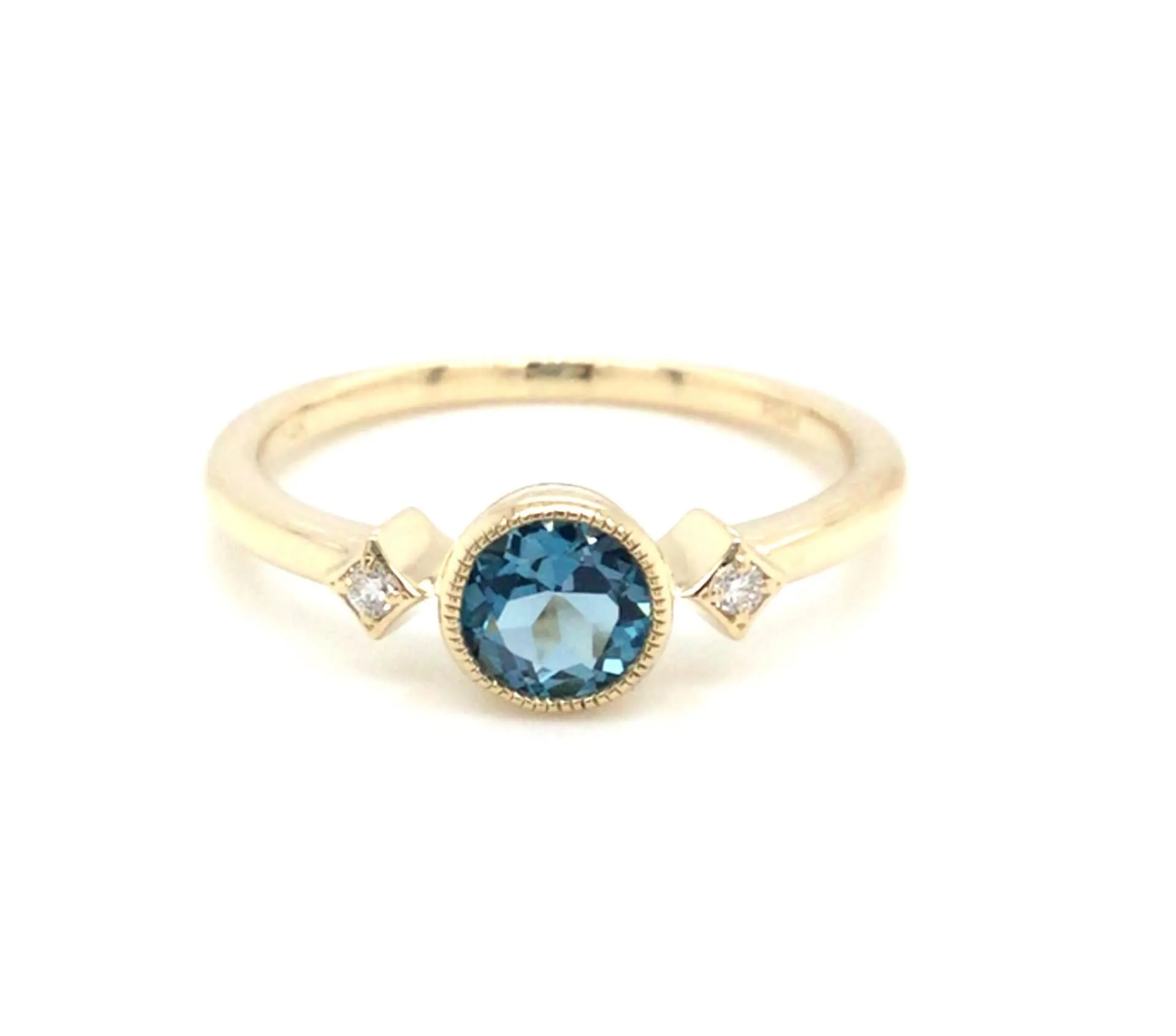 14K Yellow Contemporary Blue Topaz and Natural Diamond Ring Size 6.5