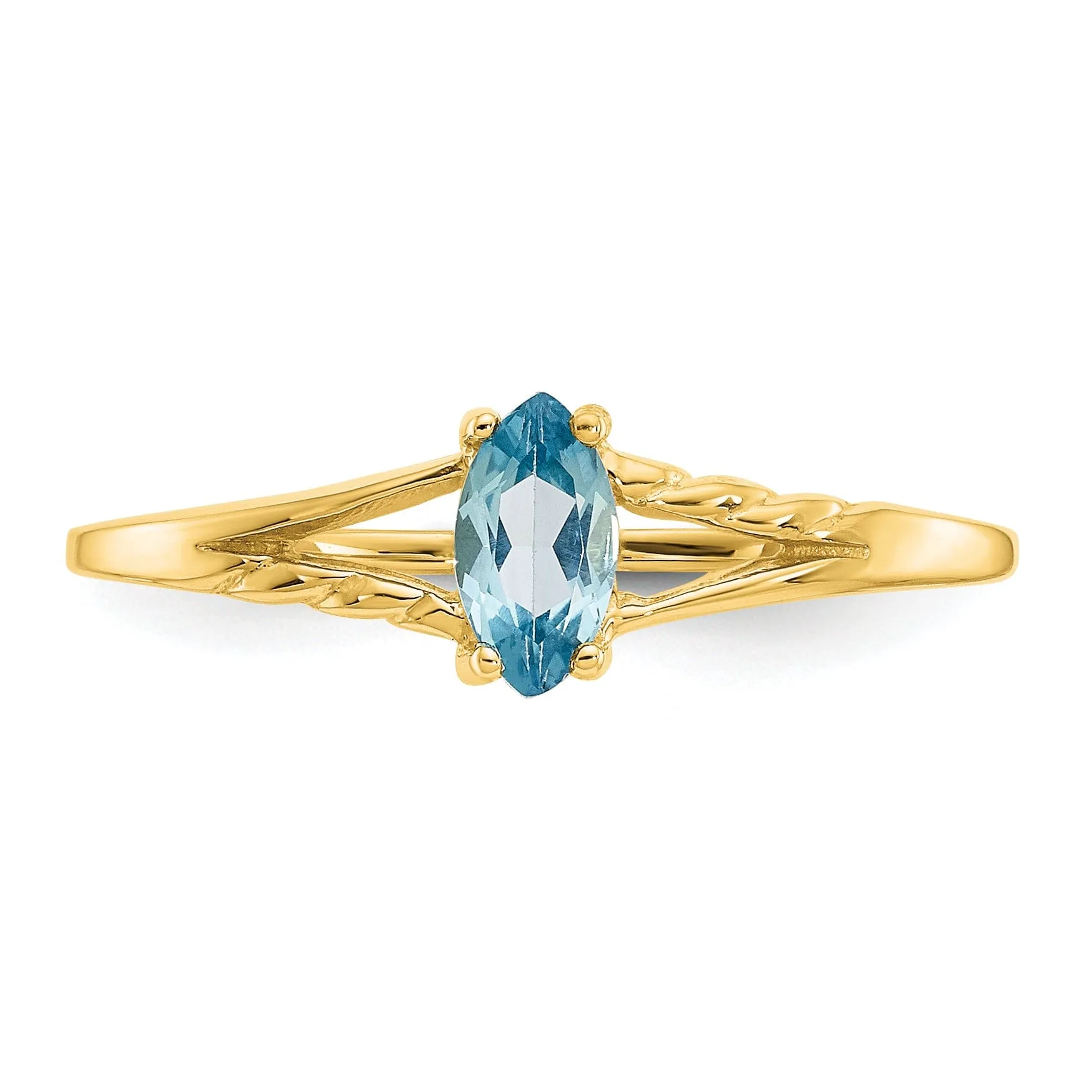 14k Yellow Gold Genuine Blue Topaz Birthstone Ring