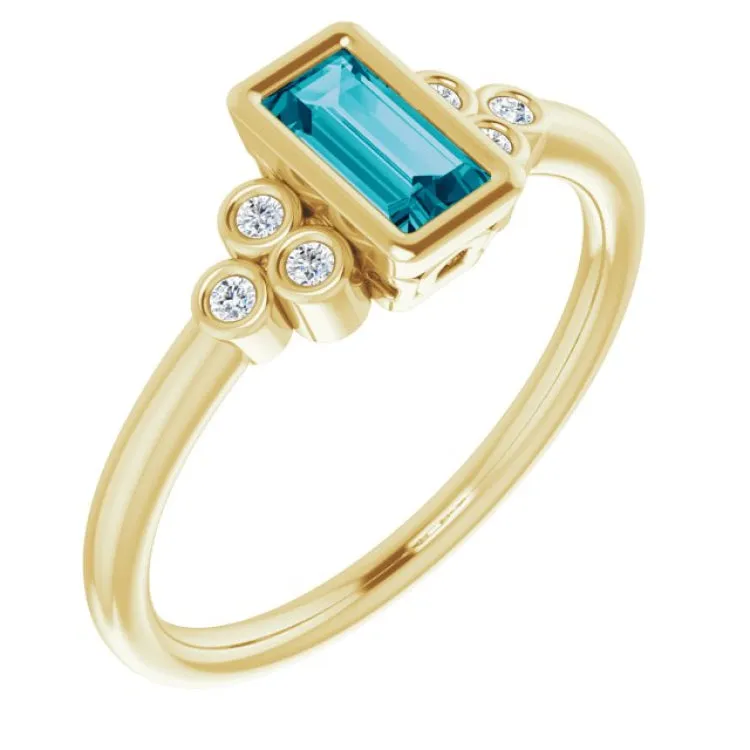 14K Yellow Natural London Blue Topaz & .06 CTW Natural Diamond Ring