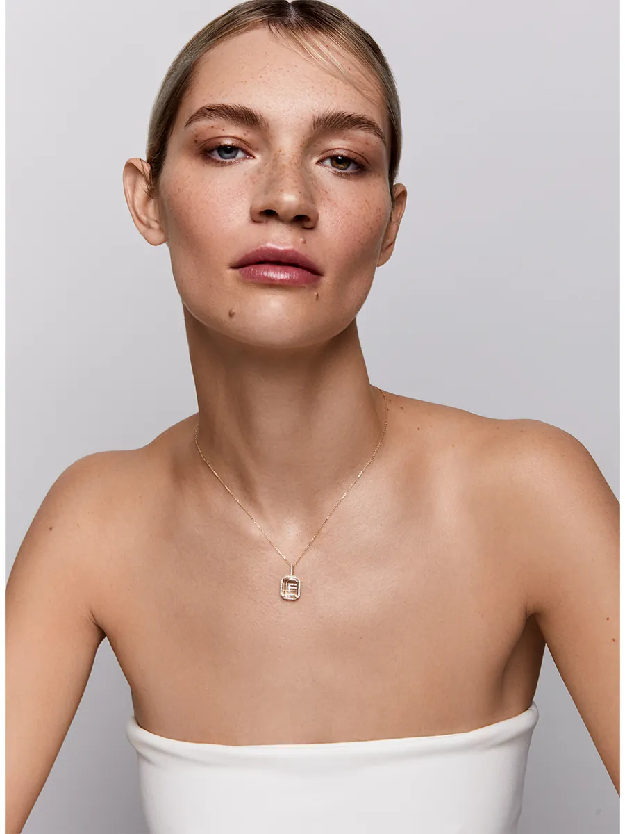 14kt Diamond Frame Secret Initial Necklace // A - Z