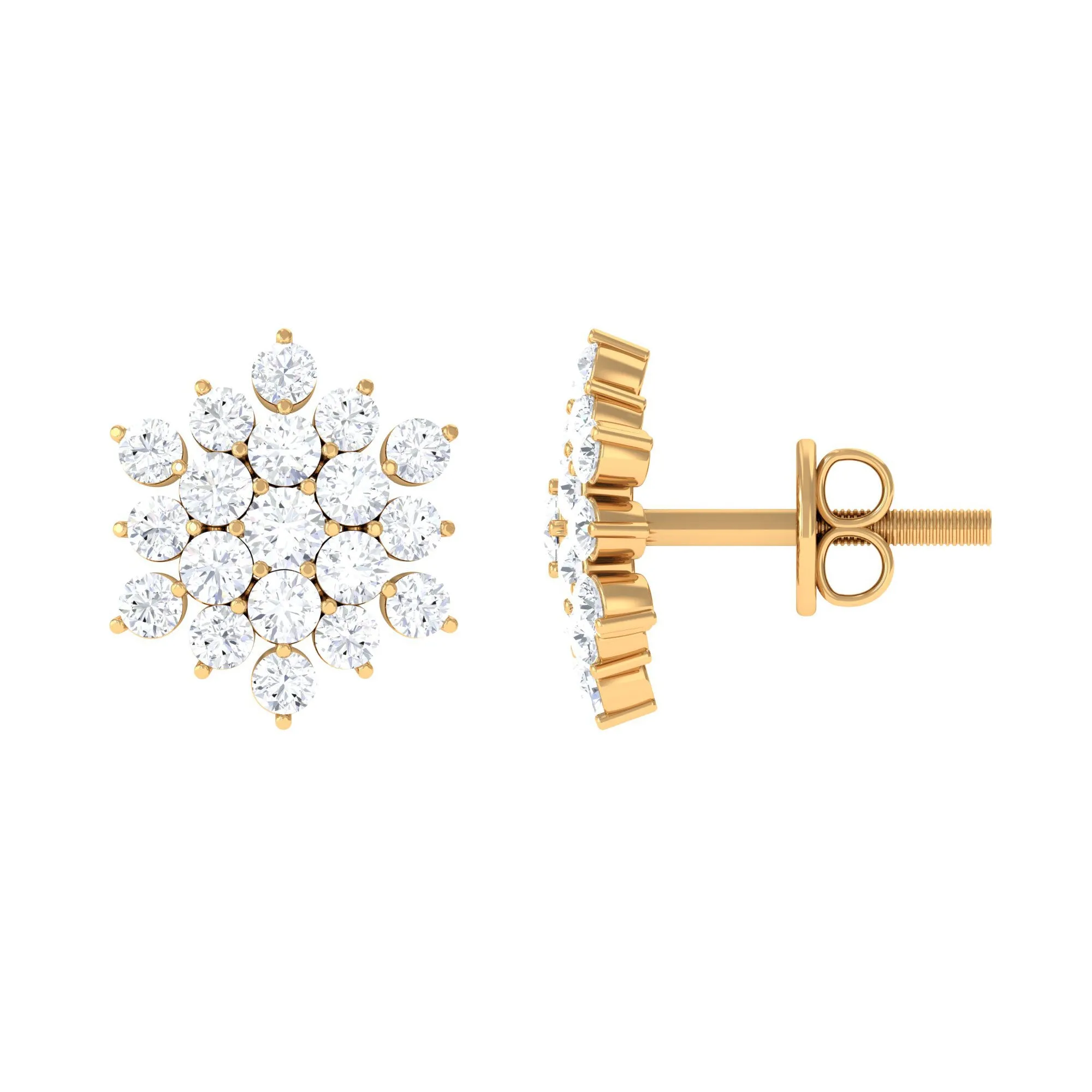 1.50 CT Cubic Zirconia Cluster Stud Earrings in Gold