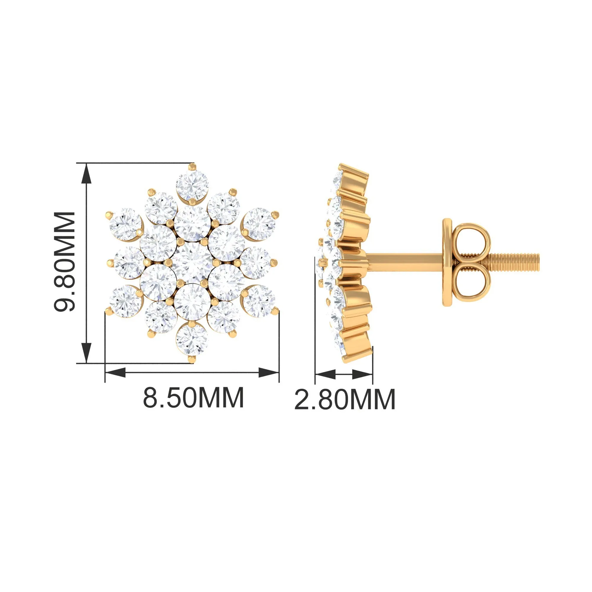 1.50 CT Cubic Zirconia Cluster Stud Earrings in Gold