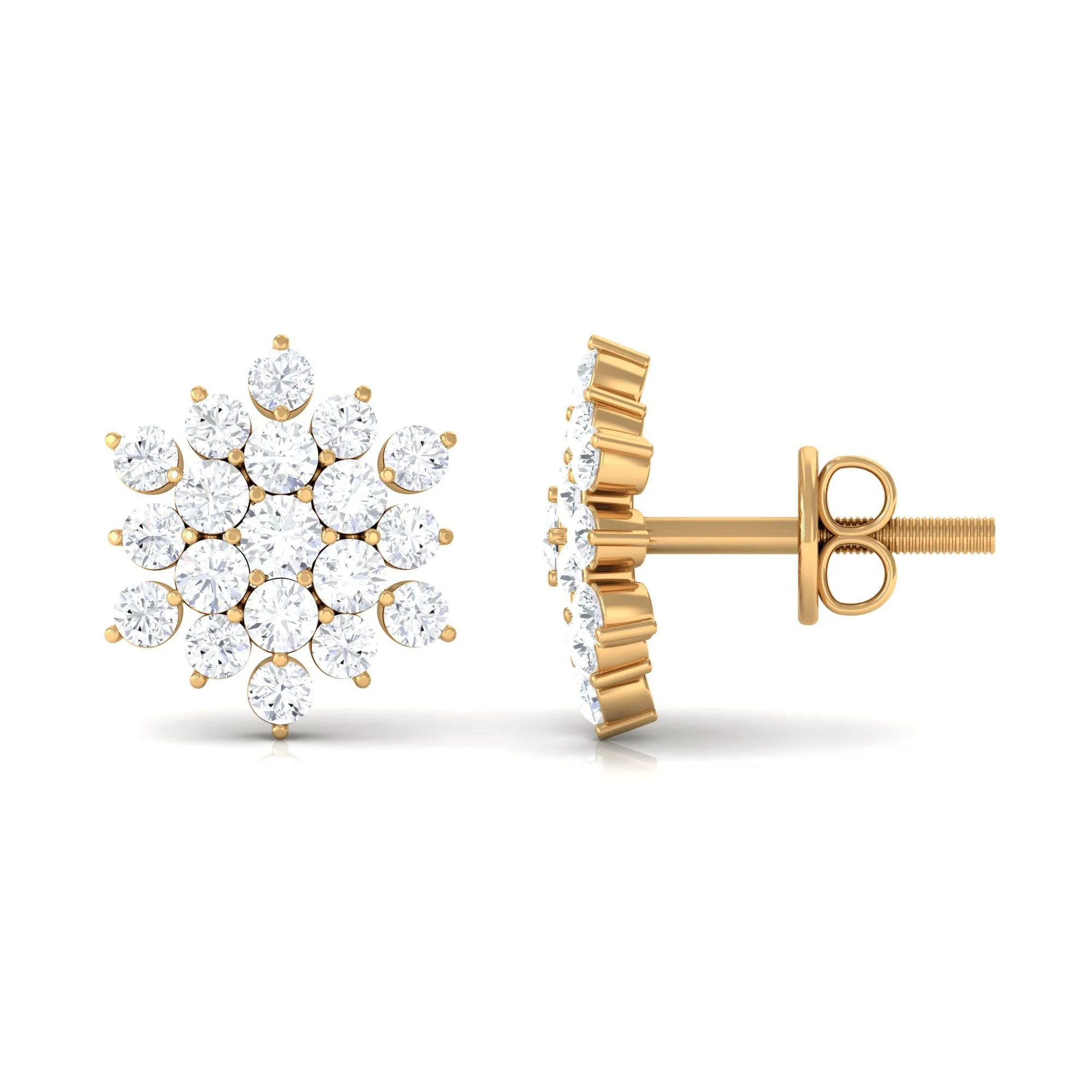 1.50 CT Cubic Zirconia Cluster Stud Earrings in Gold