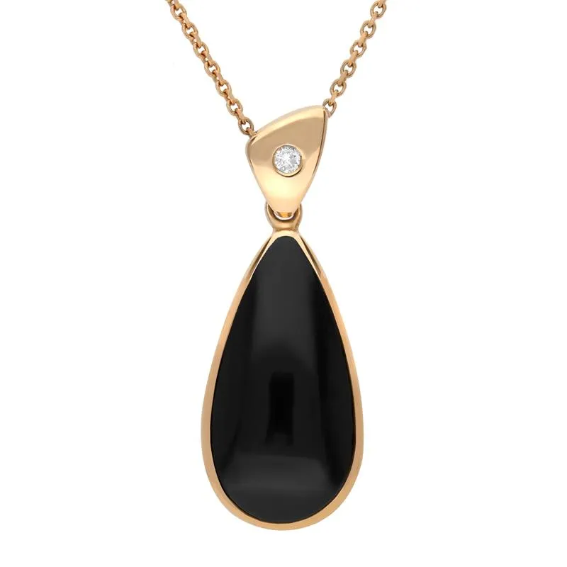 18ct Rose Gold Whitby Jet Diamond Pear Drop Necklace D