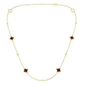 18ct Yellow Gold 1.27ct Ruby And 0.43ct Diamond Clover Station Necklace