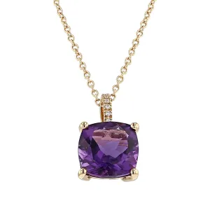 18K Gold Amethyst and Diamond Pendant Necklace