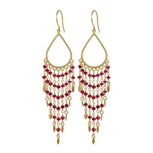 18k Gold Teardrop Ruby Fringe Earrings