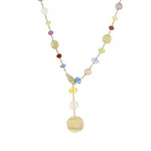 18K Yellow Gold Mixed Gemstone and Pearl Lariat